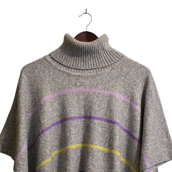 Loft NWT Striped Turtleneck Wool Blend Poncho Sz M/L - Picture 4 of 9